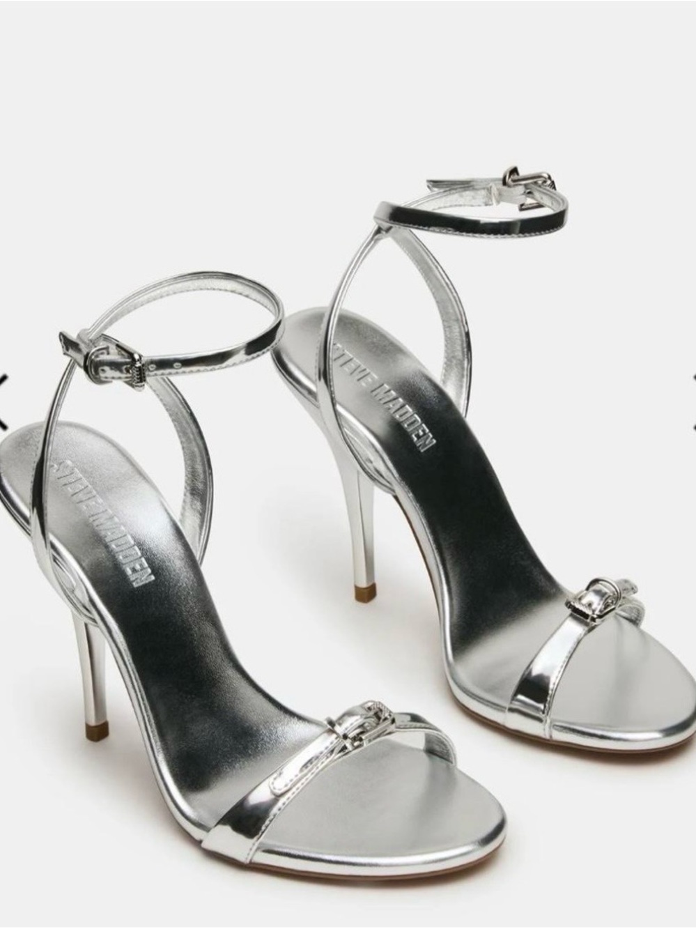 Steve Madden Metallic Silver Ankle-Strap Stilettos